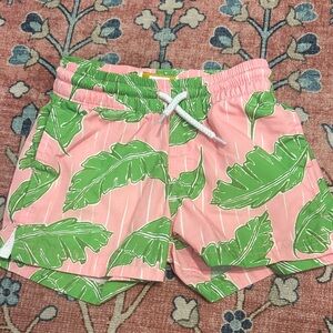 Beaufort Bonnet Pink and Green Leaf Print Swim Trunks